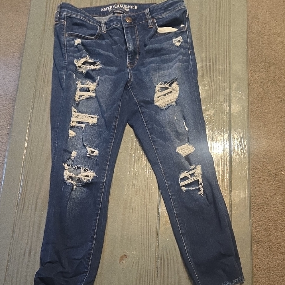 American Eagle Outfitters Women's Ripped Dark Blue Skinny Jeans